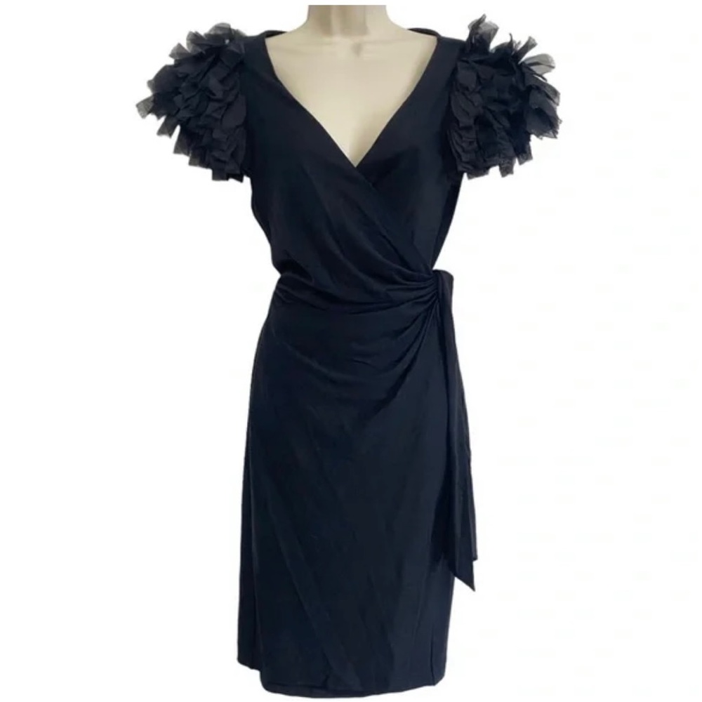 DVF Black Beulah V-neck Midi Wrap Dress